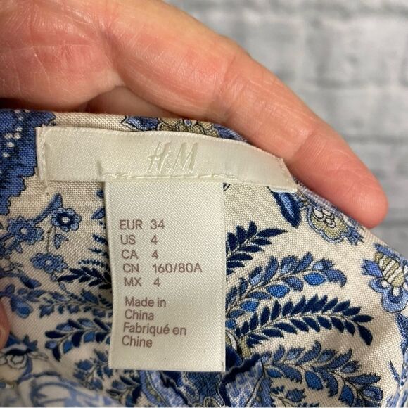 H&M Paisley and flower print dress blue and white sz 4 women - Picture 7 of 12